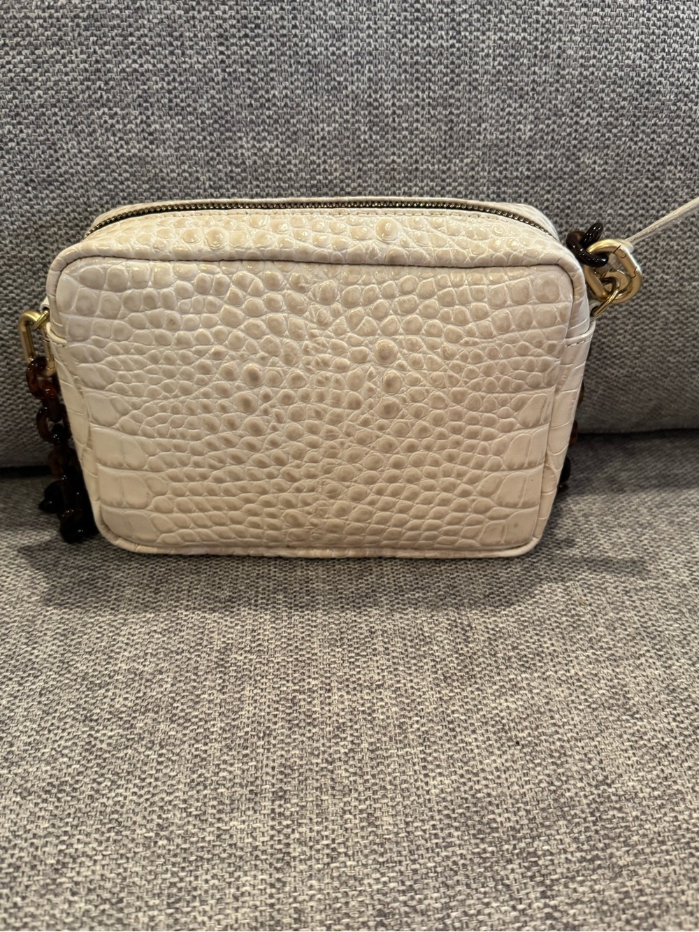 Clare V. Cream Croc-Embossed Midi Sac Bag with Tortoiseshell shoulder strap